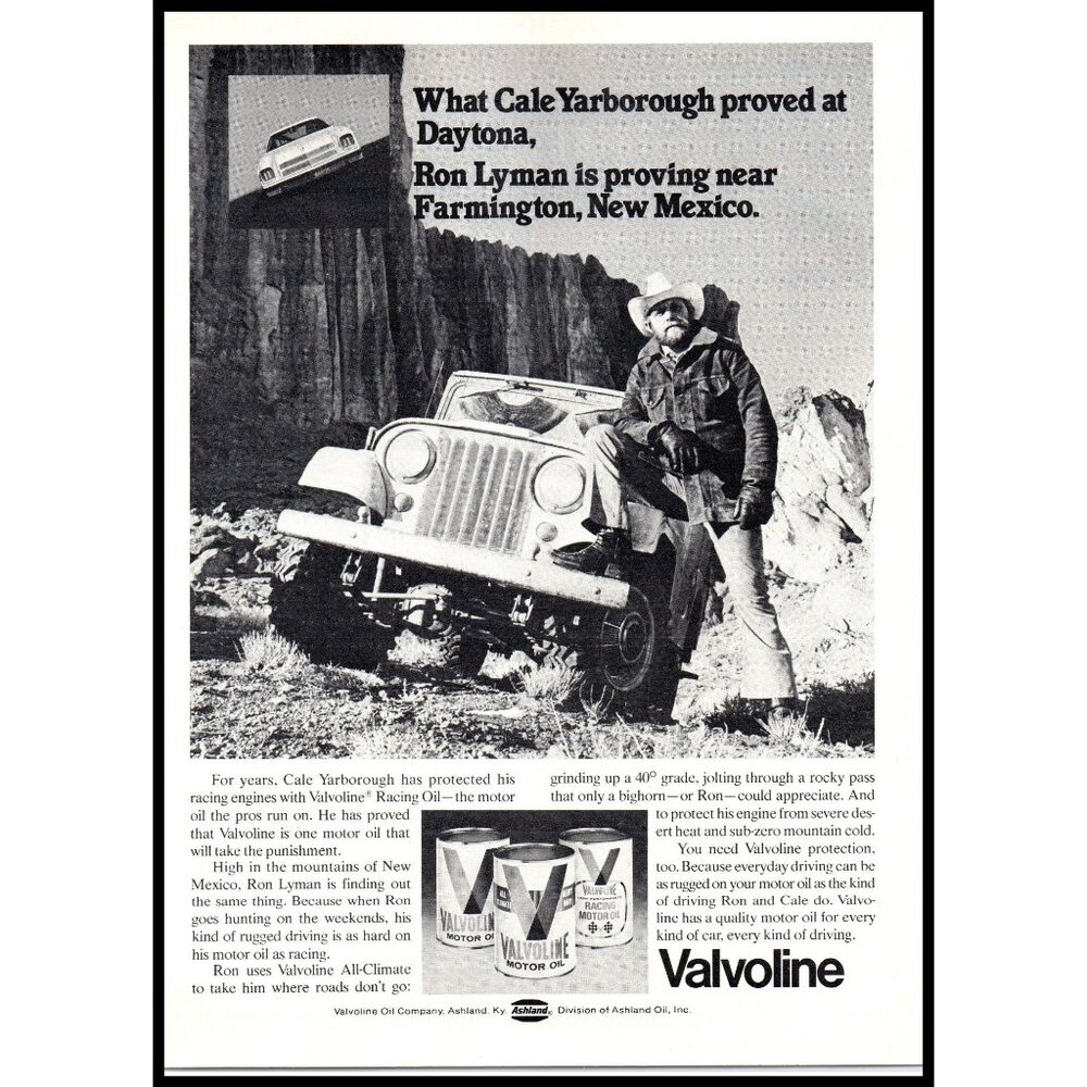 1975 Jeep Wrangler Valvoline Motor Oil Vintage Print Ad New Mexico Wall Art